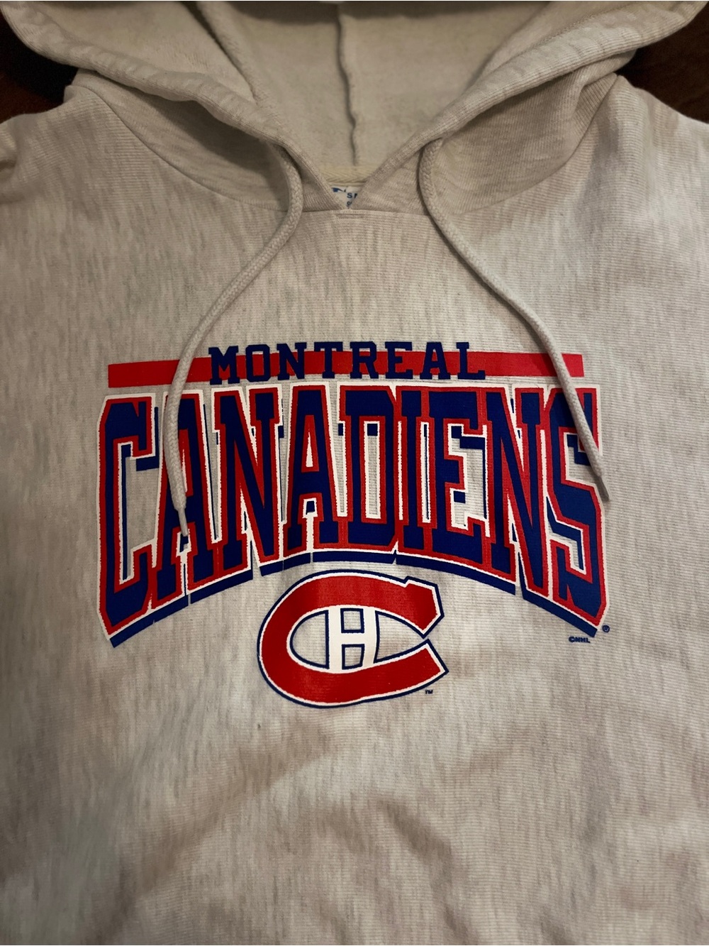 NHL Montreal Canadiens Light Gray Hoodie with Red & Blue Logo - Picture 2 of 7